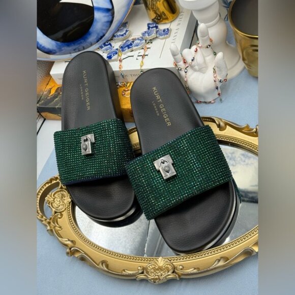 🆕 KURT GEIGER LONDON 🧿 NWOB Brixton Poolslide, Blue Green Crystals - Sz 37 US7 - Picture 6 of 15